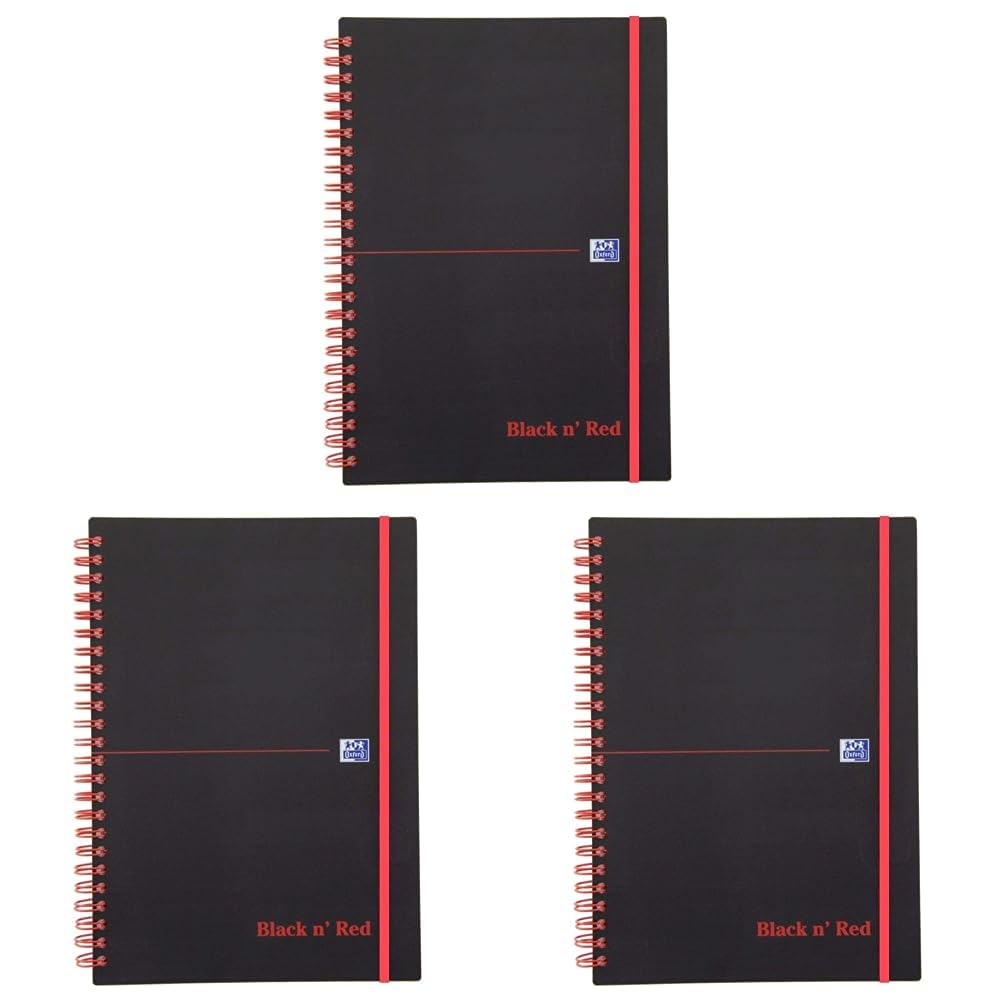 Oxford Black n' Red Cahier à Spirale 14,8x21 cm 140 Pages Lignées A5 Noir (Lot de 3)