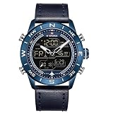 Naviforce Homme's Imperméable Sport Regarde Cuir Digital analogique Regarder la Luxueuse Montre à Bracelet à Double Temps