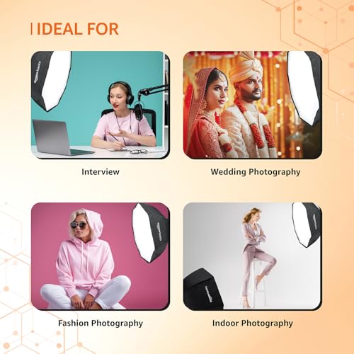 Amazon Basics Octa Softbox | Soft Lighting | Collapsible and Portable | Diffuser Included | for Speedlites for Portrait Photography (80 cm, Black) - Image 5