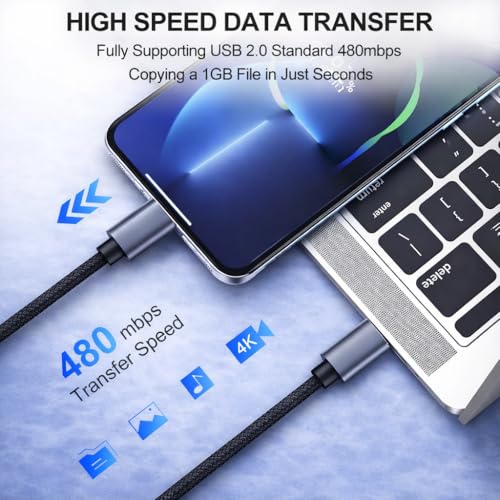 Image of ELVIX USB C to USB C Cable 100W Fast Charging Power Delivery, Nylon Braided Type C Cable, 480Mbps Data Transfer Speed, Heavy Duty, Compatible with Laptop, Smartphone, Tablet, Power Bank & Car Charger