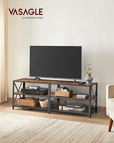Image of VASAGLE TV Stand, TV Console for TVs Up to 65 Inches, TV Table, 55.1 Inches Width, TV Cabinet with Storage Shelves, Steel Frame, for Living Room, Bedroom, Rustic Brown and Black ULTV094B01