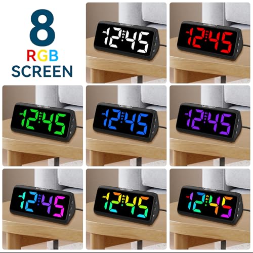 Image of Netzu Loud Alarm Clock for Heavy Sleepers, Plug-In RGB Vibrating Alarm Clocks with Bed Shaker, 5 Dimmers, 2 Alarms, 4 Volumes and Snooze for Adult Rooms(Black)