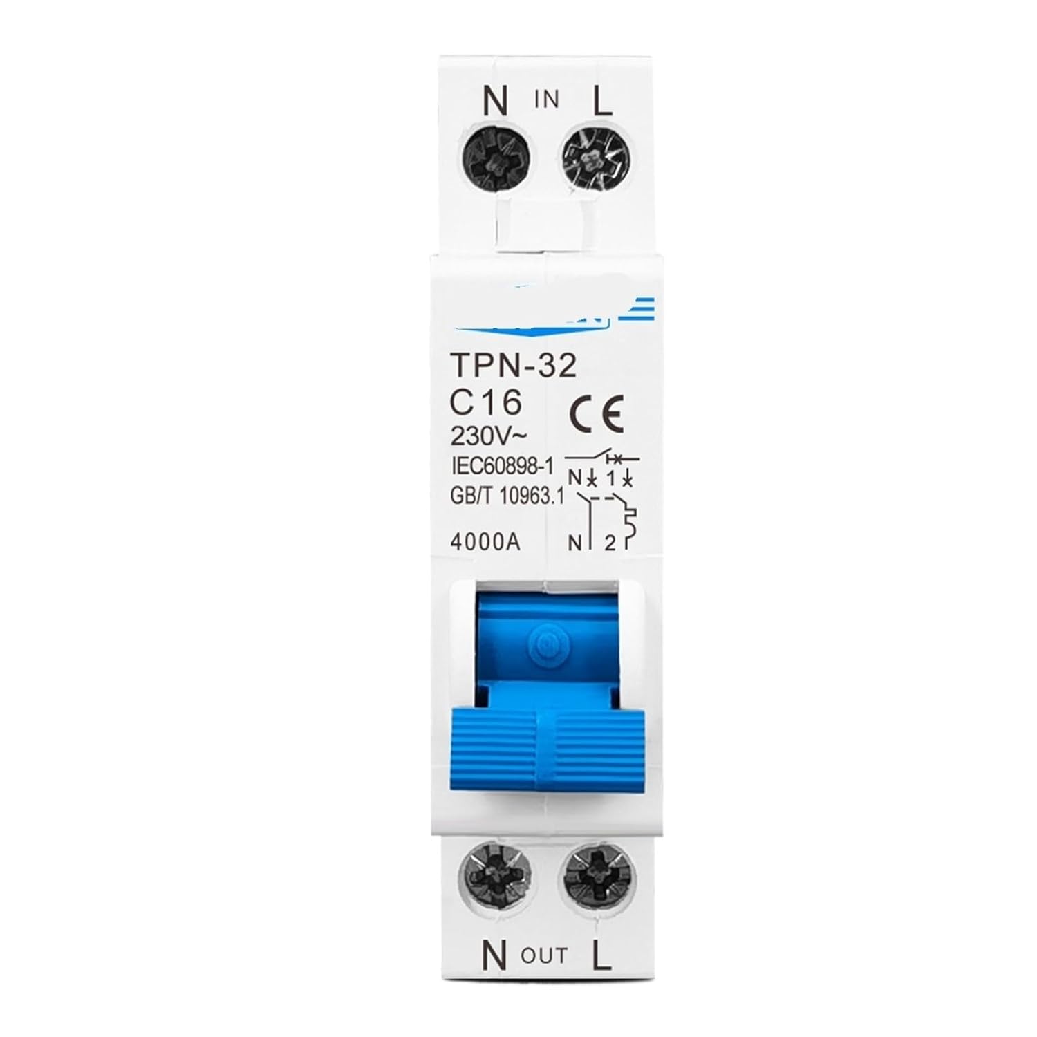 TPN 1P+N Mini Circuit Breaker MCB 6A 10A 16A 20A 25A 32A Din Rail Mounting Miniature Household Air Switch(32A)