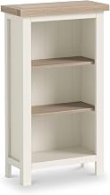 RoselandFurniture Trelan Coconut White Fully Assembled Mini Bookcase | Small Bookshelf for Living Room, Washed Oak Top, 45cm Wide 3 Shelf Compact Painted Wooden Bookcase