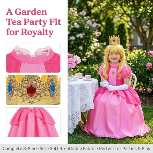 Disfraz rosa de princesa para niñas con tocado y peluca miniatura 3