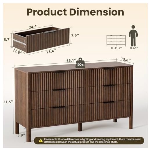 Stylish 6-Drawer Walnut Bedroom Dresser