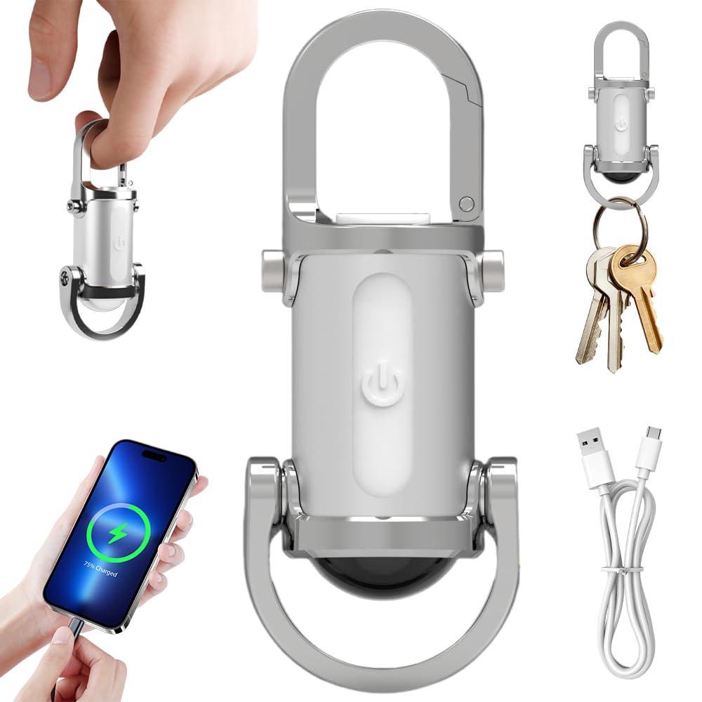 ZMCVOE 1200lm Super Bright Mini Keychain Flashlight Waterproof LED Rechargeable, Keyring Torch with 7 Modes Multifunctional, Ultra-Bright LED Keychain Flashlight for Camping, Hiking, Emergency (White)