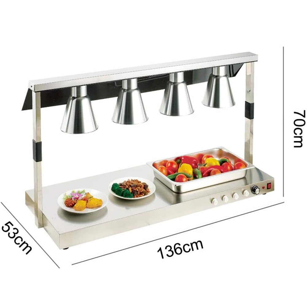 Luci scaldavivande, lampada scaldavivande a 4 teste, lampada riscaldante per pizza a buffet, piano d'appoggio in acciaio inossidabile commerciale con schermo in vetro, per tavolo scaldavivande da