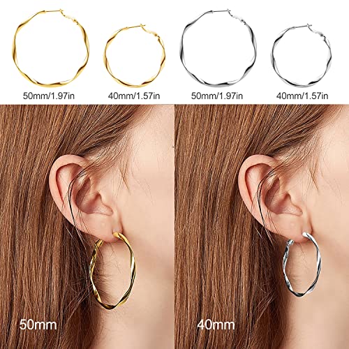24K Gold Hoop Earrings for Women Trendy Real Gold Plated Twisted Thin Huggie Hoops, Dainty Cute Big Gold Filled Dangle Hoop Earrings Nickel Free Womens Earrings for Sensitive Ears Hypoallergenic2