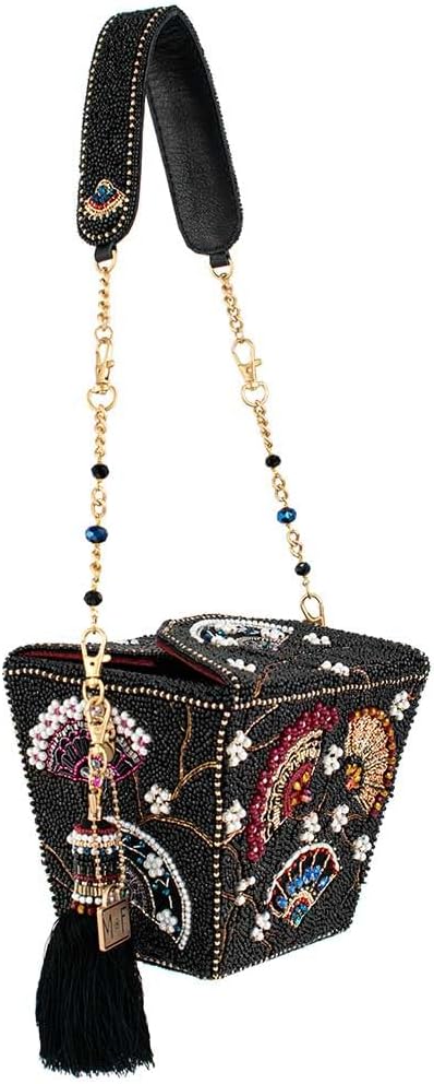 Mary Frances Fanfare Beaded Handbag Takeout Container Novelty Evening Purse Statement Bag, Black