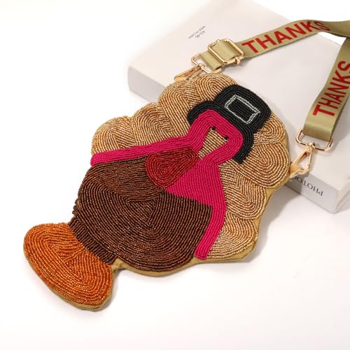 Thanksgiving Purse Beaded Maple Leaf Turkey Purse Fall Crossbody Shoulder Bag Thanksgiving Fall Accessories Outfit Gift3