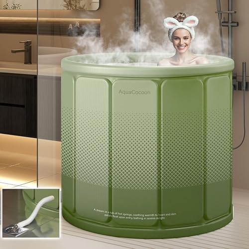 Simcat 70X65cm Faltbare Badewanne für Heiß- und Kaltbäder - Tragbare Erwachsenen Badewanne, Dusche-Kompatibel für kleine Badezimmer, Outdoor SPA & Wellness (grün)