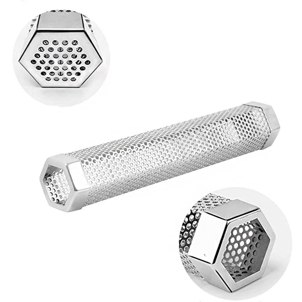 Tubo per affumicatore per barbecue, 30,5 cm, in acciaio inox, portatile, esagonale, per grigliare carne, barbecue all'aperto, cucina, cucina con spazzola per la pulizia