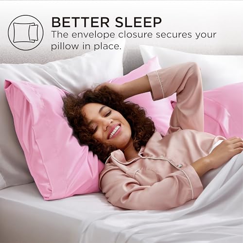 Image of Bedsure King Size Satin Pillowcase Set of 4 - Pink Silky Pillow Cases for Hair and Skin, 20x36 Inches, Pillow Covers with Envelope Closure, Similar to Silk, Gifts for Women & Men