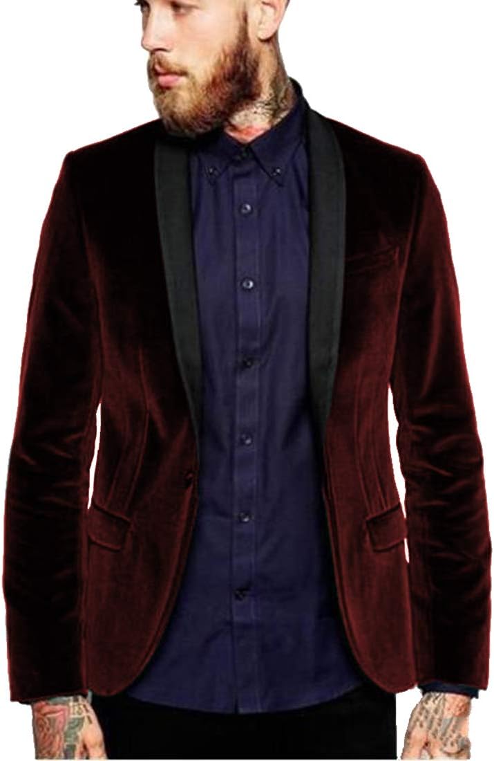 Sxfashbrd Men's Velvet Suits Slim Fit Jacket Shawl Lapel Blazer Tuxedo Groomsmen Men Casual Suit for Wedding