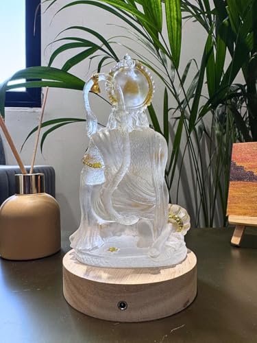 Image of SrI Krishna CULTURE- Hanuman Ji Idol Bending Pose On Wooden LED Base-USB Corded-Warm White-Hanuman Statue-Diwali Special-Height-6.5 Inches