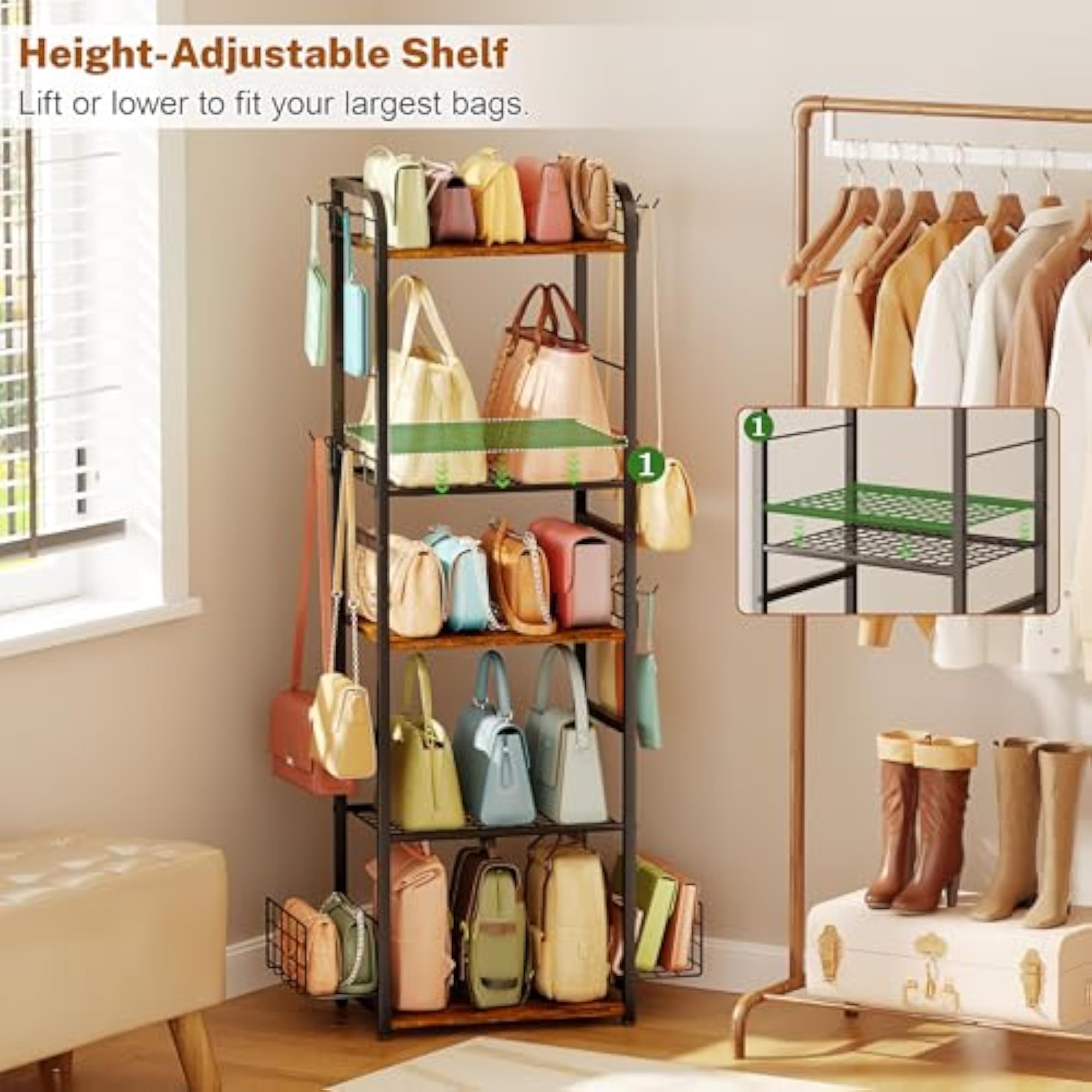 5-Tier Purse Organizer, Elegant Storage Solution
