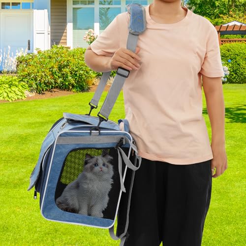 4-In-1 Hundekorb für Fahrrad, Faltbarer Hundefahrradkorb Vorne mit 4-Offenen Türen, 360°-Meshfenster, Roll-Sonnenschutz, Haustier-Reisetasche, Hunderucksack für Katzen & kleine Hunde