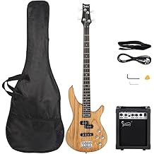 GLARRY GIB Series 4 String Electric Bass Guitar Beginner Kit Full Size with 20W AMP, Strap, Bag and Accessories (Burlywood)