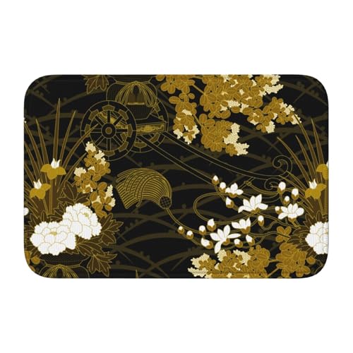 玄関マット 花車の和柄 バスマット 室内 屋外 足拭きマット カーペット おしゃれ 北欧 滑り止め付き 洗える ベットルーム 浴室 台所 寝室 業務用 家庭用 40×60cm