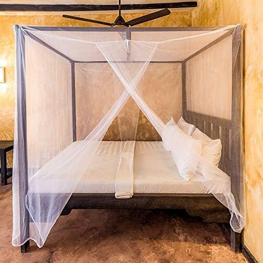 Image of Mosquito Net for King Size Bed, Mosquito Net Double & Queen Size Bed - Canopy with Base Cloth, 300 Holes /in Mesh, 2 Openings, Portable Machardani for Home & Travel