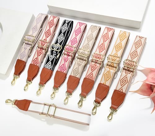 Image of Purse Strap,1.5 inch Leather End Shoulder Strap Adjustable Replacement,Retro Multi-Pattern Crossbody Bag Straps