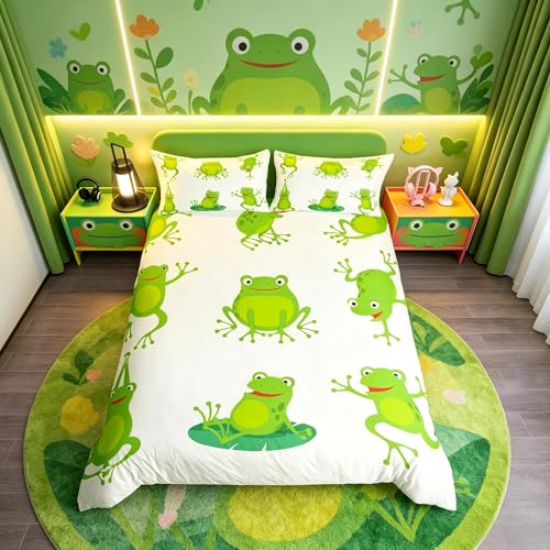 Housse de couette grenouille et draps imprimés feuilles vertes - 2