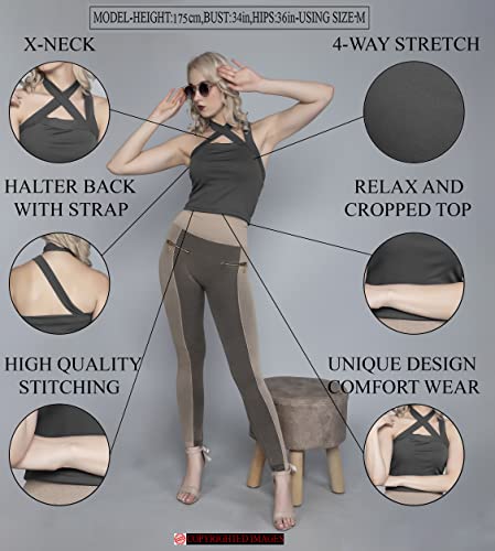 Image of A1726 Women's Basic Solid Halter Neck Crop Top for Women Stylish Western