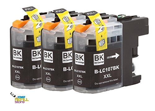 3 Pack - Toner Refill Store Compatible Brother LC107BK Replacement Black Ink Cartridges for the Brother: MFC-J4310DW, MFC-J4410DW, MFC-J4510DW, MFC-J4610DW, MFC-J4710DW. Page Yield: 1,200 pages at 5% page coverage per page. (3 Black)
