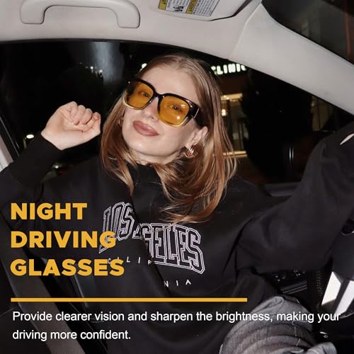 LVIOE Night Vision Glasses for Driving Fit Over Glasses for Women Trendy Oversized Anti Glare Polarized Yellow Lens LN75112