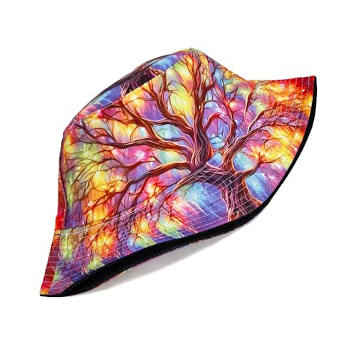 Image of Bucket Hat for Women Men,Travel Sun Beach Cap,Unisex Fishing Outdoor Boonie (Multicolour Tree)