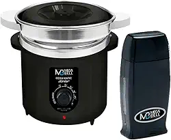 Kit Depilação Termocera 400gr Com Refil Preta + Aquecedor de Cera Roll-on Preto Mega Bell