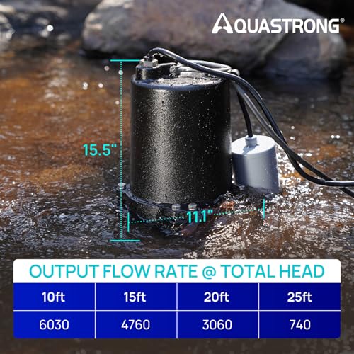Image of Aquastrong 1 /2 HP Sewage Pump, 6030 GPH Sewage Pump 2 inch Discharge, Cast Iron Sump Pump Submersible with Auto Float Switch for Pool Pumps with Filter Basket, Deep Gray