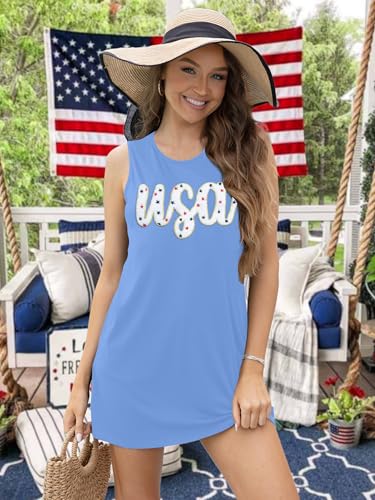 Image of VVNTY American Flag Tank Dress Women: 4th of July Shirts Sleeveless Patriotic USA Flag Tees Casual Summer Tanks Sundress