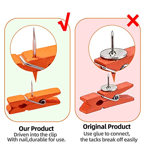 Zyfoffice 50 Pcs Colorful Push Pin With Wooden Clips Durable Wooden Push Pins Decorative Pushpins Tacks Thumbtacks Decorative Paper Clips For Board Crafts Art Photo Offices Supplies (7 Colors) #TOP2