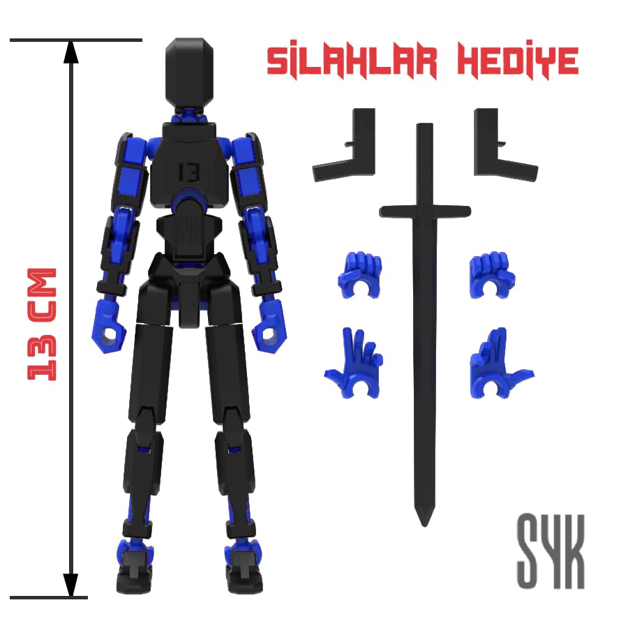 Robot 13 Dummy Siyah Mavi, Tüm Eklemleri Hareketli Aksiyon Figürü Oyuncak