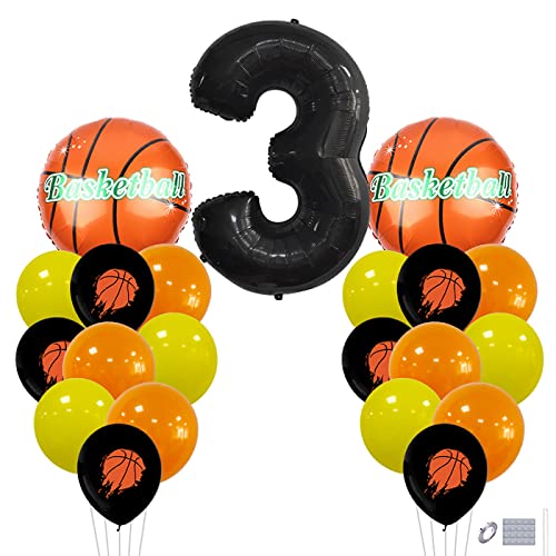 Duxuant 3Rd Basketball Balloons Party Set Black Number 3 Foil Mylar Balloons Latex Balloon For 3Th Birthday Party Basketball Theme Anniversary Event Decorations #TOP7