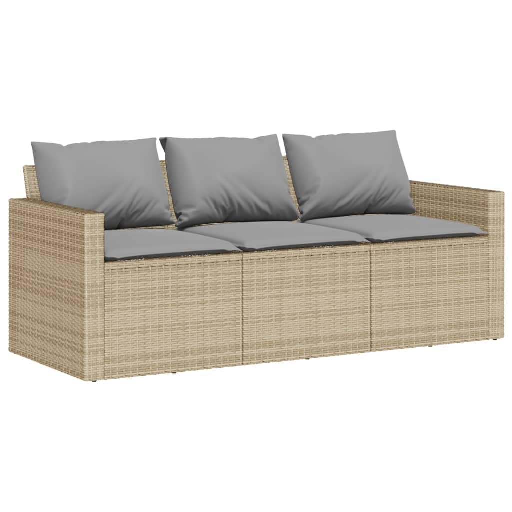 Canapé de jardin avec coussins 3 places beige résine tressée