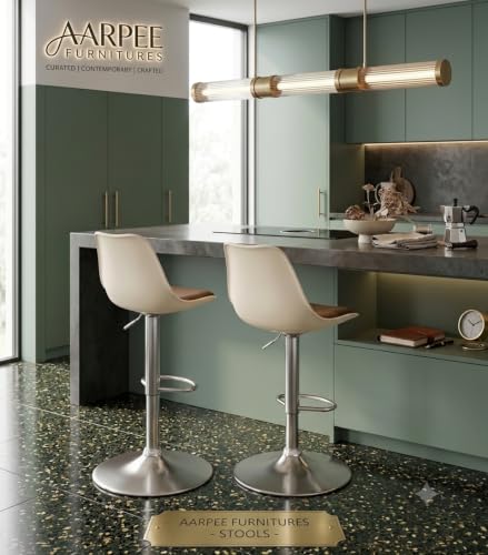 Image of 360 Revolving Height Adjustable Bar Stool /Kitchen Chair Suitable for Kitchen, Cafeteria, Dining,Pubs, Office,Shops - Pair of 2 (Cream and Brown)