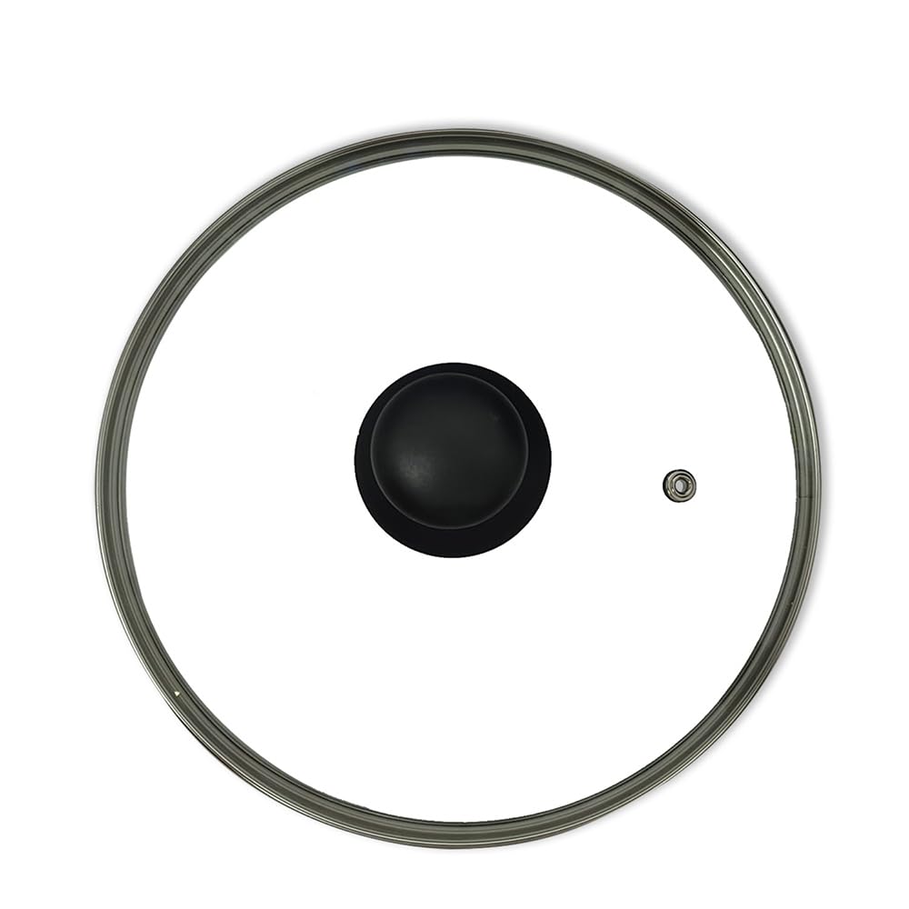 DL SERVICE 300mm Glass Lid for Pots and Pans with Steam Hole, Heavy Duty Glass to Hold Steam, Anti-Scald Knob