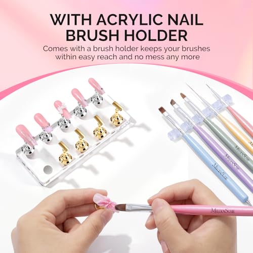 Image of MelodySusie Nail Stand for Press Ons, Big Transparent Acrylic Magnetic Base for Practice Painting Display with Brush Holder and 100 Pcs Reusable Double-Sided Tape for Home DIY Salon Supplies