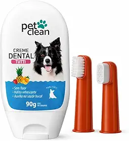 Kit Gel Dental Pet com 2 Escovas de Dedo Higiene Dental para Cachorros Uso Diário Tutti Frutti