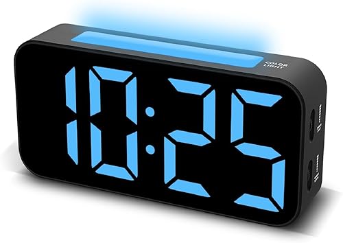 Reloj despertador para niños para dormitorios y niños, reloj digital con luz nocturna, pantalla grande, alarma doble, repetición, reloj de noche