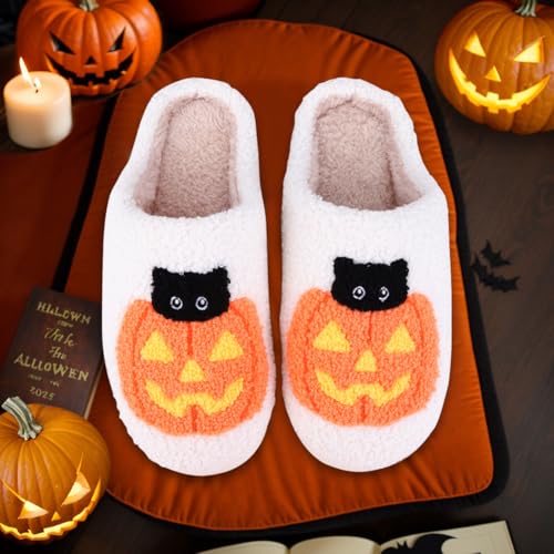 Halloween Slippers for Women, Cozy Plush Spooky Slippers, Ghostface Cartoon Slipper, Non-Slip Fluffy Halloween Christmas Gift, Women’s Size 63