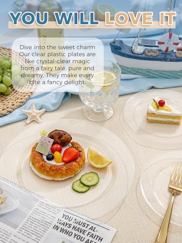 Image of WDF 200PCS Clear Plastic Plates for Party - Heavy Duty Clear Disposable Plates - 100 x 10 Dinner Plate and 100 x 7 Dessert /Cake Plastic Plate for Weddings /Traval /Party /BBQ /Events