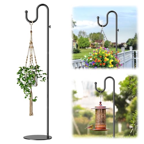 saffruff 188 cm Crochet de berger Réglable en hauteur Crochet métallique autonome Base pour mangeoires à oiseaux, pots de fleurs, carillons éoliens,...