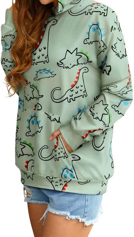 RMCMS Women Dinosaur Funny Hoodie Sweatshirt Pocket Crewneck Casual Loose Cute Tops Long Sleeve Hoodied Pullover Shirt - Image 4