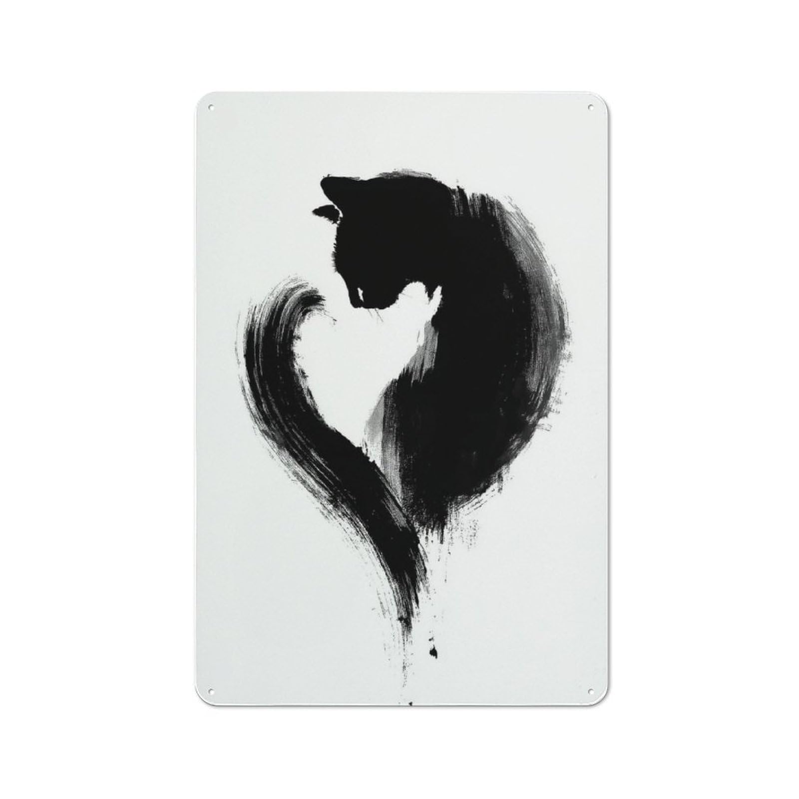 Junmoney Style-19 Tin Wall Plaque 30X20cm With Black Cat Heart For Guest Room Or Hallway, For Updating Guest Room And Hallway After Moving