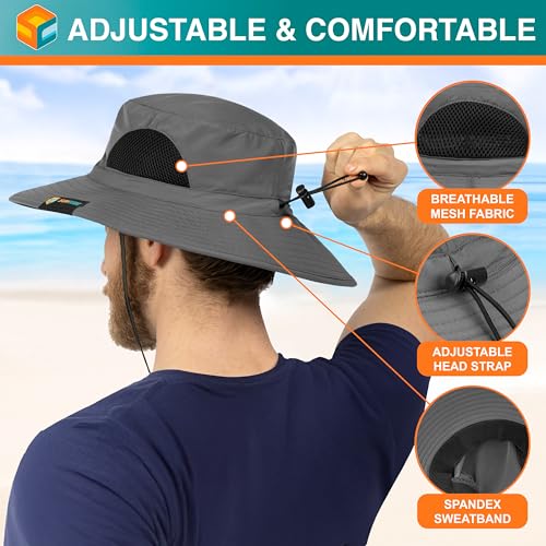 Image of SUN CUBE Wide Brim Sun Hat Men Women, Fishing Hats Sun UV Protection, Mens Hiking Bucket Hat Safari Beach Boonie, UPF 50+