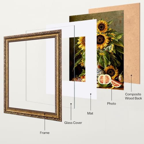 Image of eletecpro 12x12 Vintage Picture Frame, Glass Cover, Bronze Gold, 2-Pack | Display Photo 8x8 with Mat or 12x12 without, Wall Mount